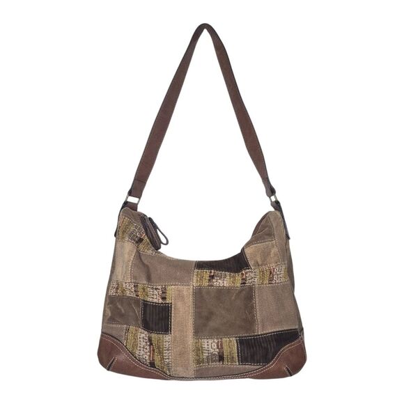 Caribbean Joe Brown Patchwork Hobo Shoulder Bag Vintage Y2K Bohemian Indie - Picture 1 of 6